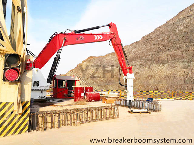 stationary pedestal rock breaker booms system