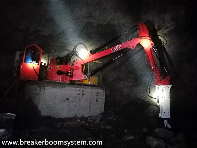 Pedestal Breaker Boom System Working In Underground Mines