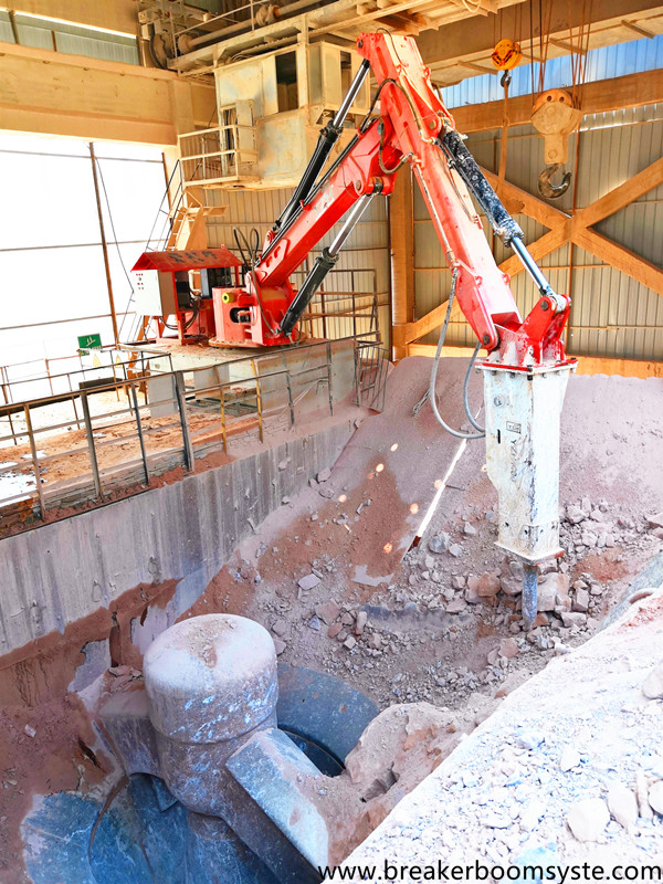 pedestal rock breaker booms system